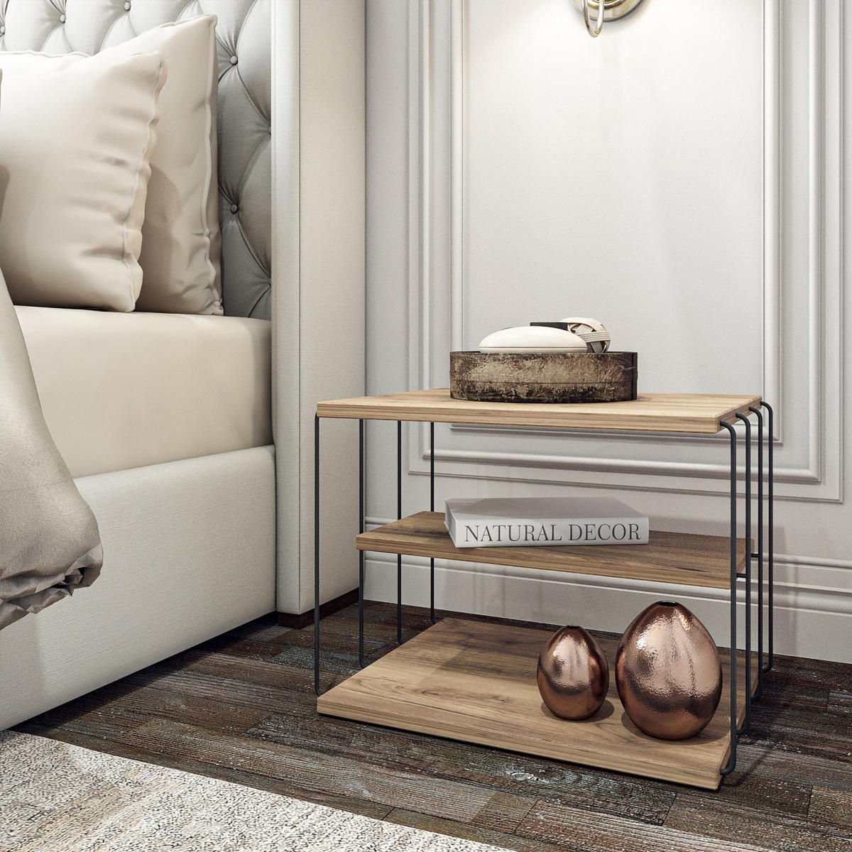 BEISTELLTISCH Åtvidaberg - Schwarz/Braun, Holzwerkstoff/Metall (40/50/33cm) - [en.casa]