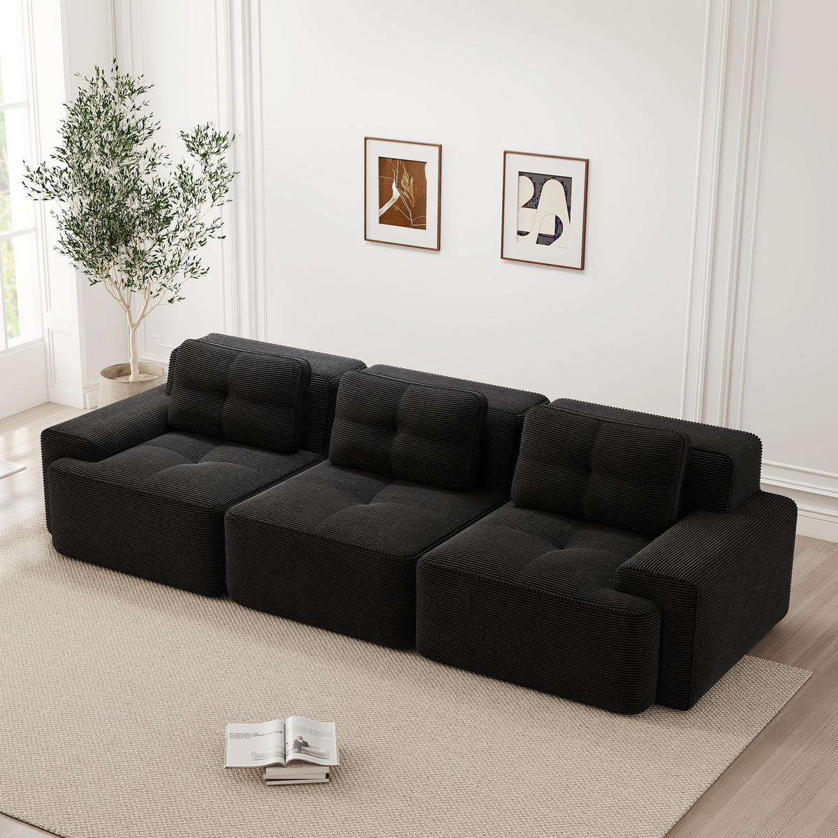 SOFA 293×104×69 cm aus kratzfestem Cordstoff rahmenlos, schwarz - Schwarz, Textil (104/69/293cm) - Luhomfu