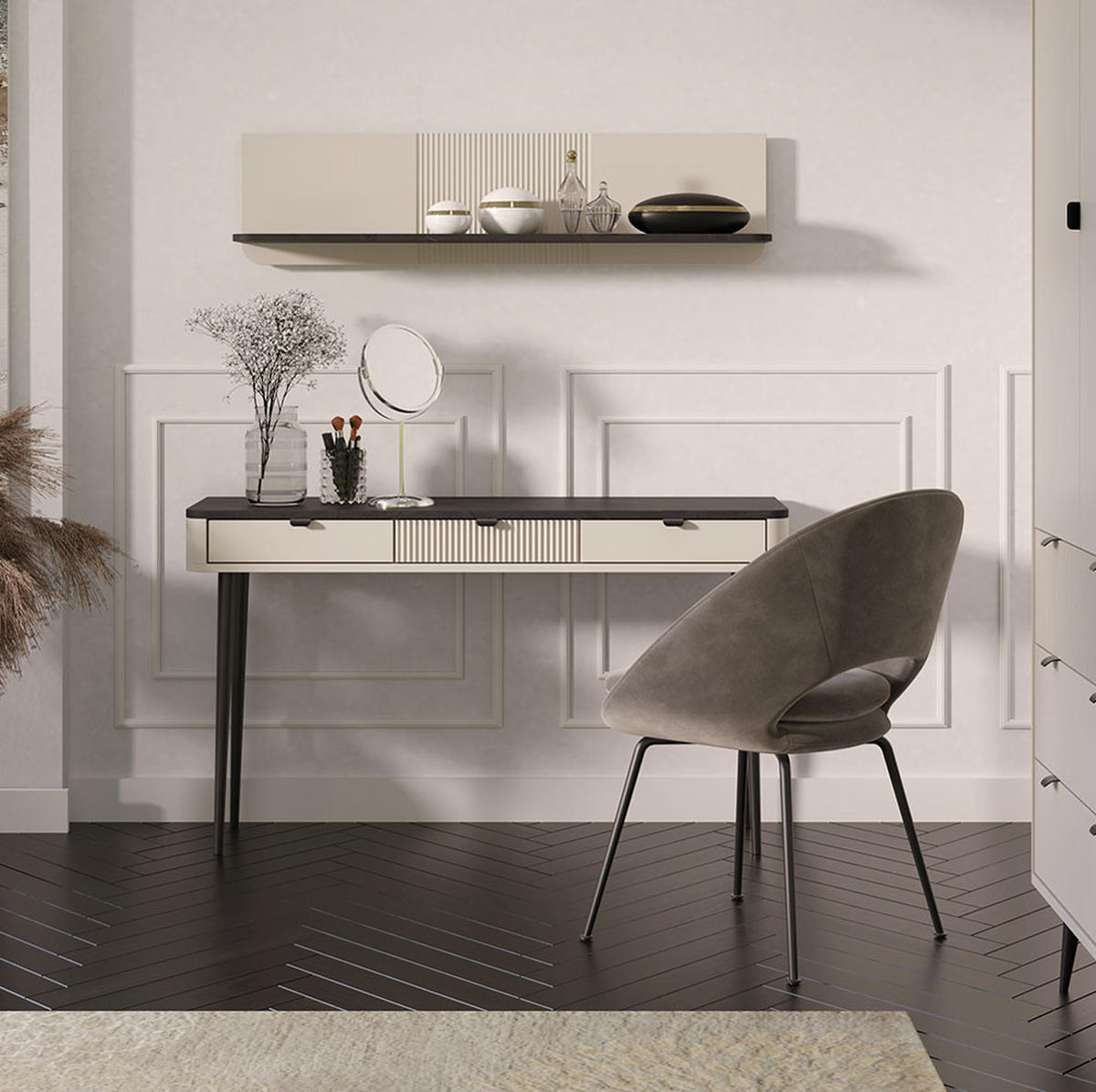 HOME-OFFICE SET Marly (2-tlg) Kaschmir / Walnuss - Beige/Braun, Holz/Holzwerkstoff (40/150/104cm) - Feldmann-Wohnen