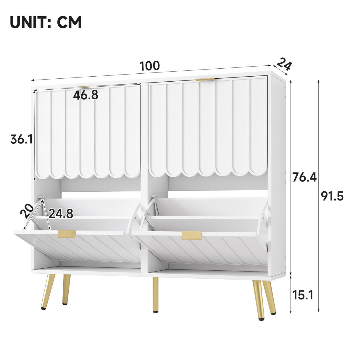 SCHUHSCHRANK Weiß 4 Klappen schmal Kippschutz 100x24x91cm - Weiß, Holzwerkstoff (24/91.25/100cm) - FLIEKS
