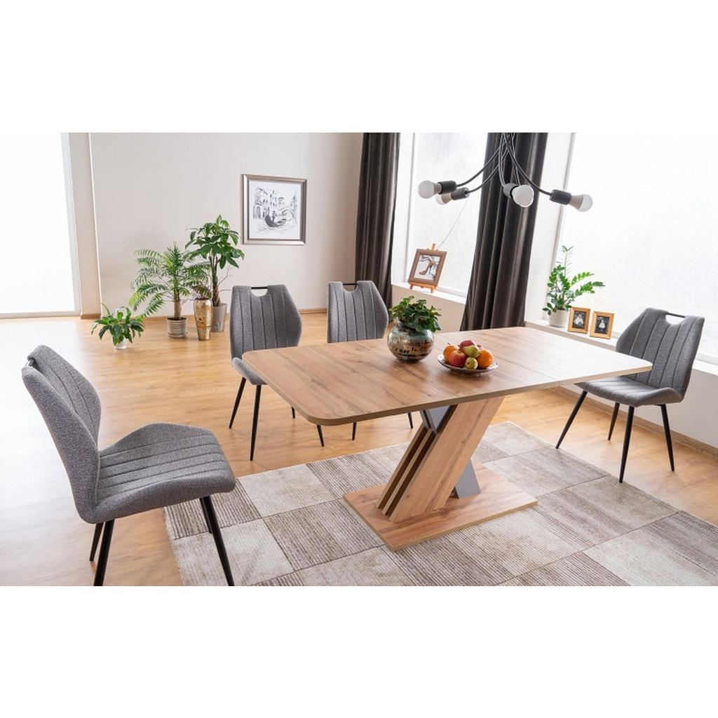Thumbnail - designimpex Esstisch, Eiche Wotan, Silber, Holzwerkstoff, 140x76x85 cm, Esszimmer, Tische, Esstische