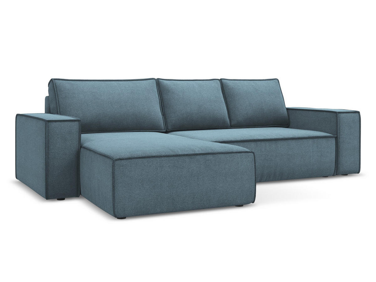 ECKSOFA mit Schlaffunktion Strukturstoff Stoff Blau - Blau/Schwarz, Kunststoff/Textil (185/290cm) - Makamii