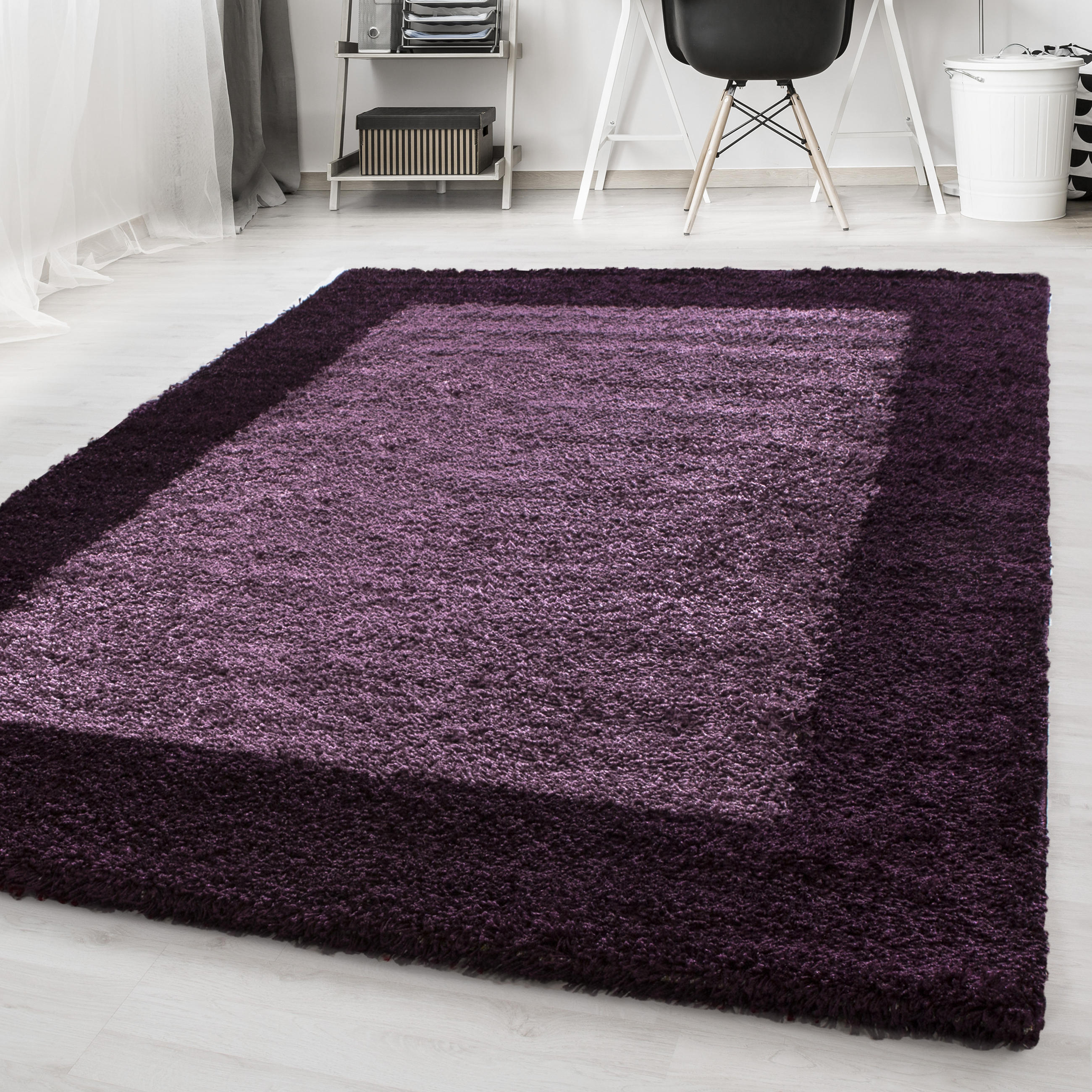 TEPPICH Hochflor einfarbig mit Bordüre Polypropylen Wohnzimmer Violett Rechteckig 300x400 - Lila, Textil (300/400cm) - KADIMA DESIGN