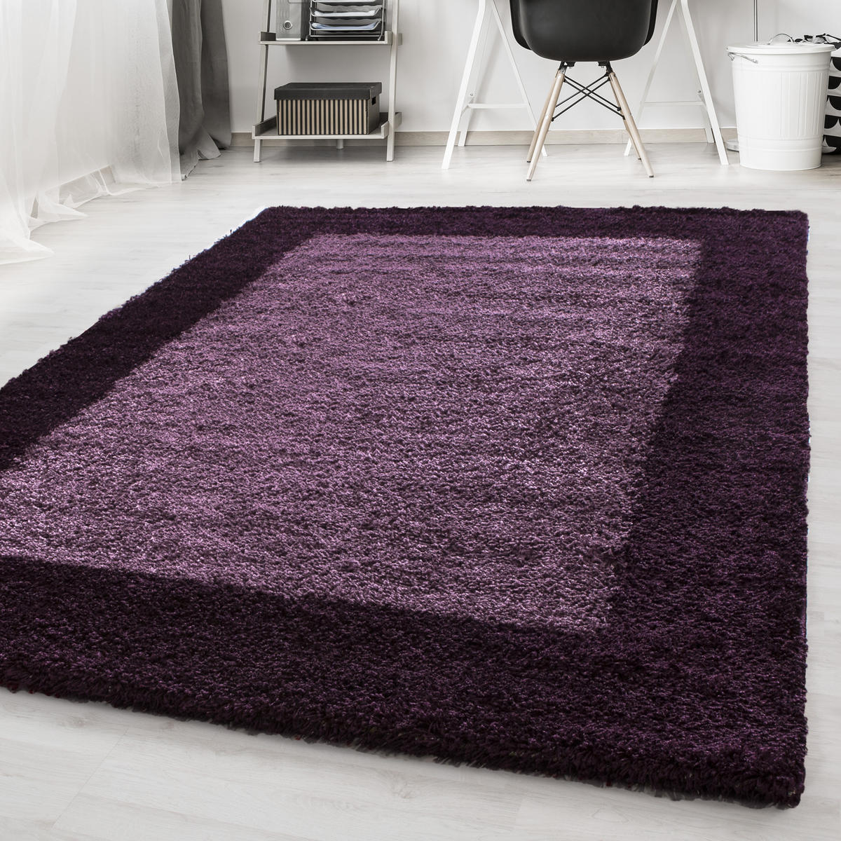 TEPPICH Hochflor einfarbig mit Bordüre Polypropylen Wohnzimmer Violett Läufer 100x200 - Lila, Textil (100/200cm) - KADIMA DESIGN