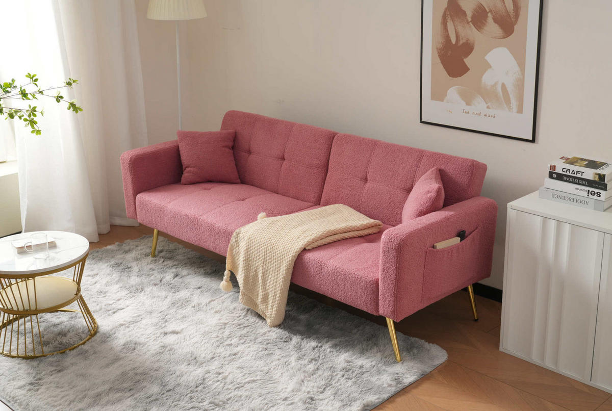 SCHLAFSOFA Sherpa mit verstellbarer Rückenlehne 105/138/180 Grad Rosa 175/64/72 cm - Rosa, Textil (64/72/175cm) - Redom