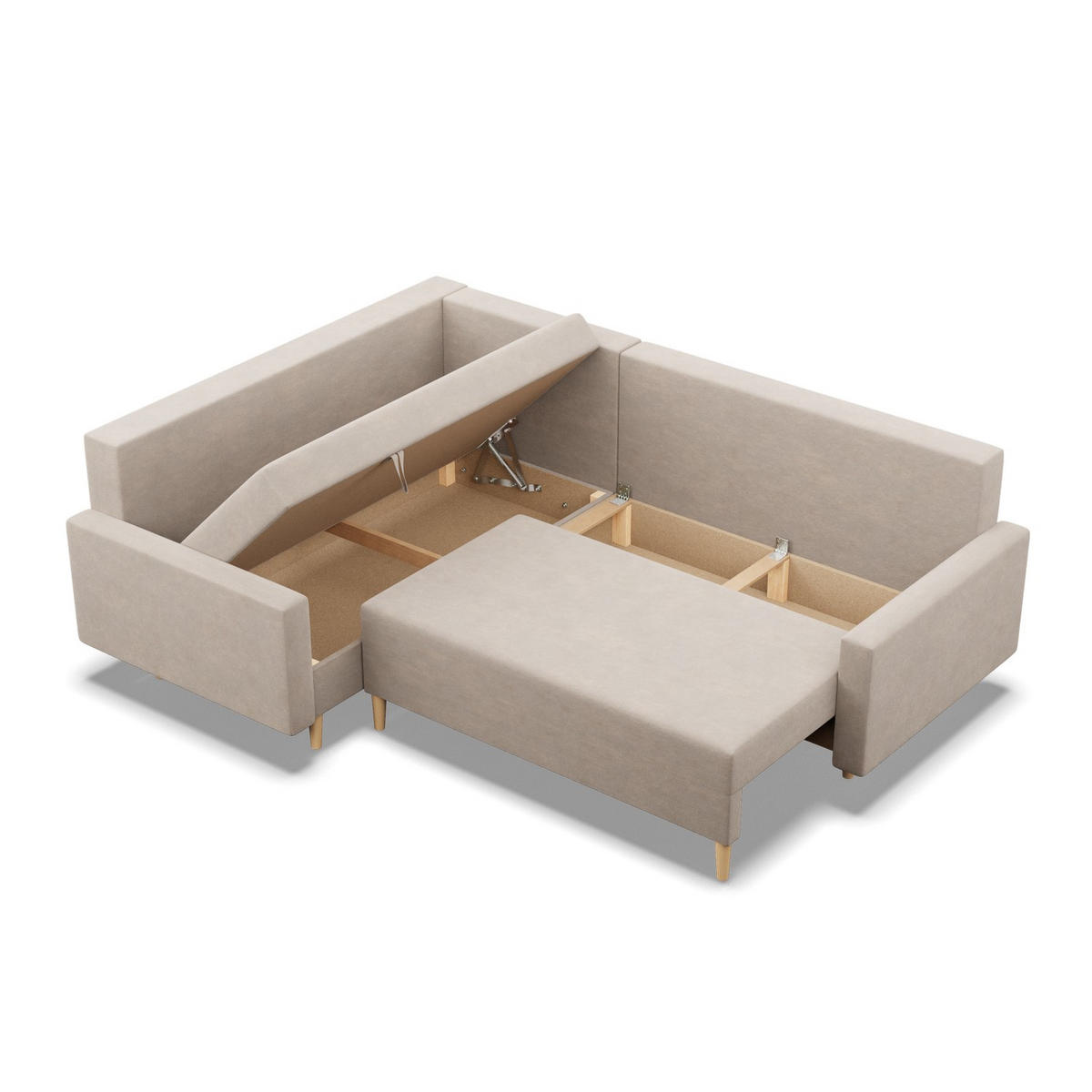 ECKSOFA LINKS MIT SCHLAFFUNKTION BLANK, Beige - Beige, Textil (223/172cm) - Mebligo