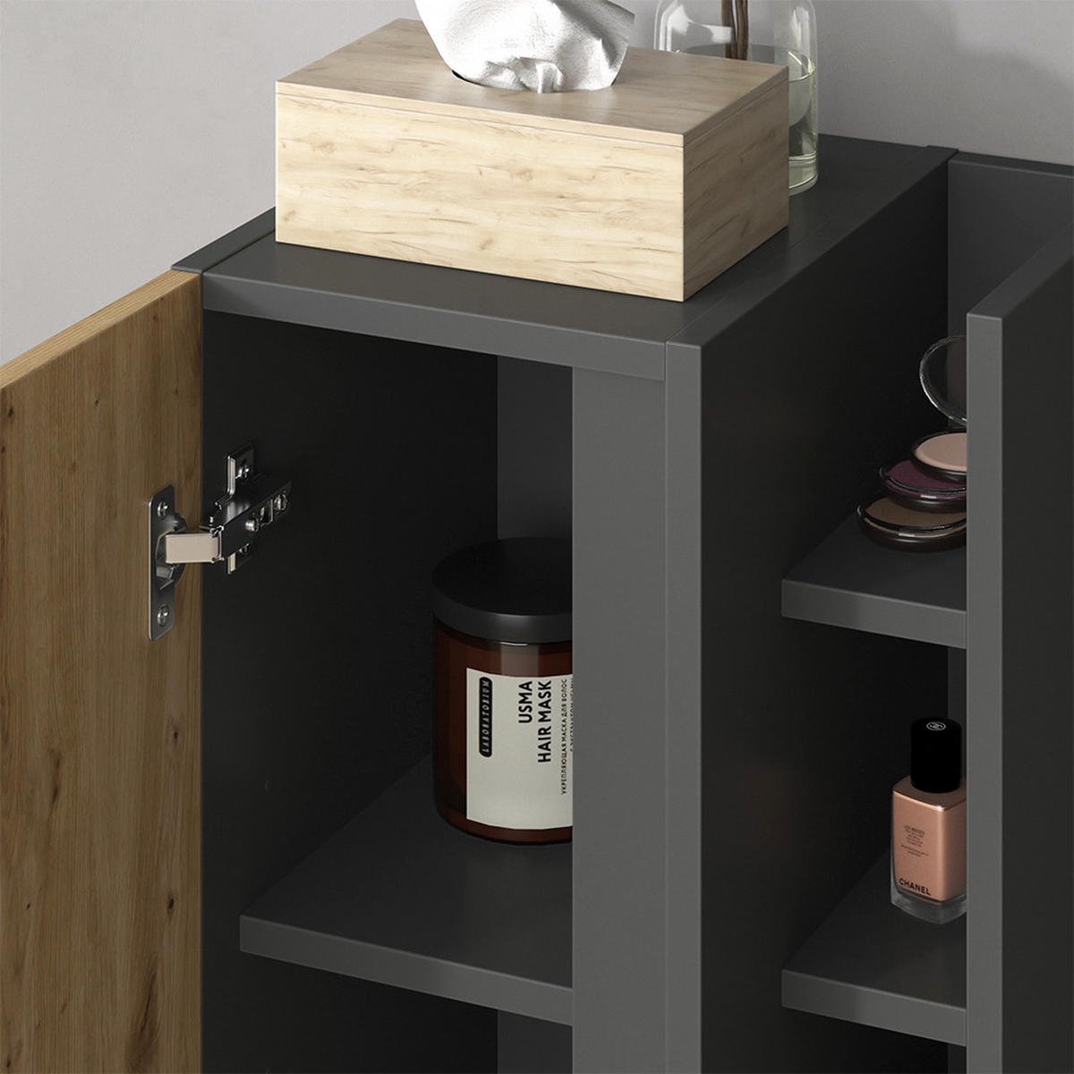 MIDISCHRANK Edelin Artisan 35 x 60 cm mit 3 Ablagefächern - Anthrazit, Holzwerkstoff (35/60/32cm) - Vicco