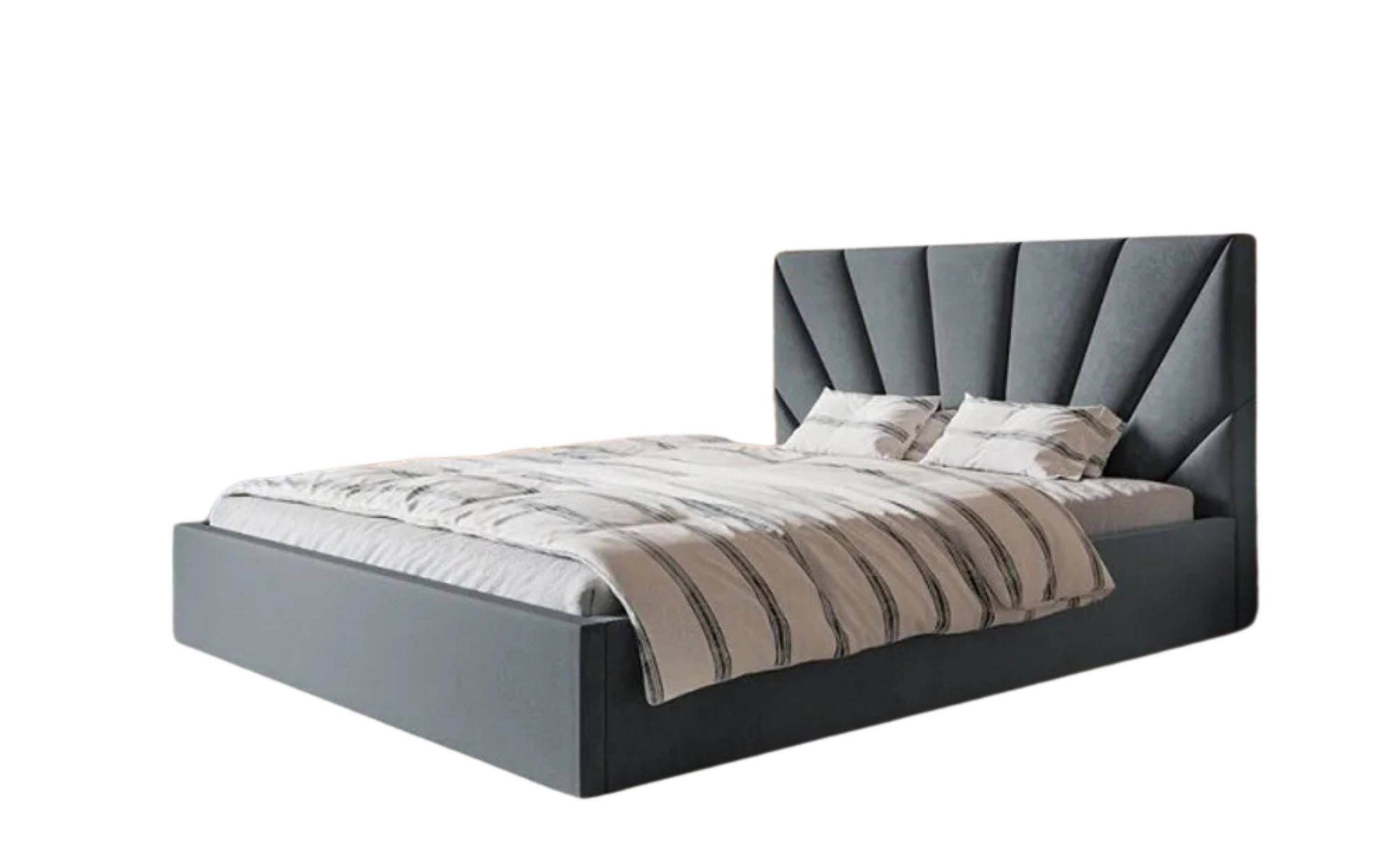 POLSTERBETT SLIM 3 mit Kopfteil, 140x200 cm, Doppelbett mit Bettkasten und Lattenrost aus Holz, Velourstoff, Farbe: Dunkelgrau - Grau, Holz/Textil (140/200cm) - Sepro Meble