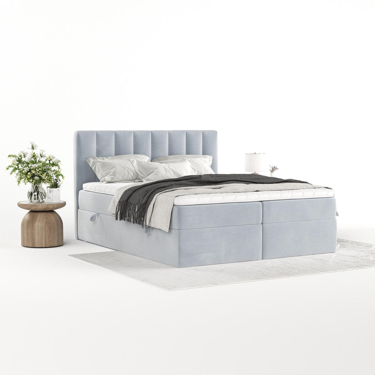 BOXBETT Bari 200/200 cm Hellgrau im Paros Stoff - Hellgrau, Holz/Holzwerkstoff (200/200cm) - AltaBeds