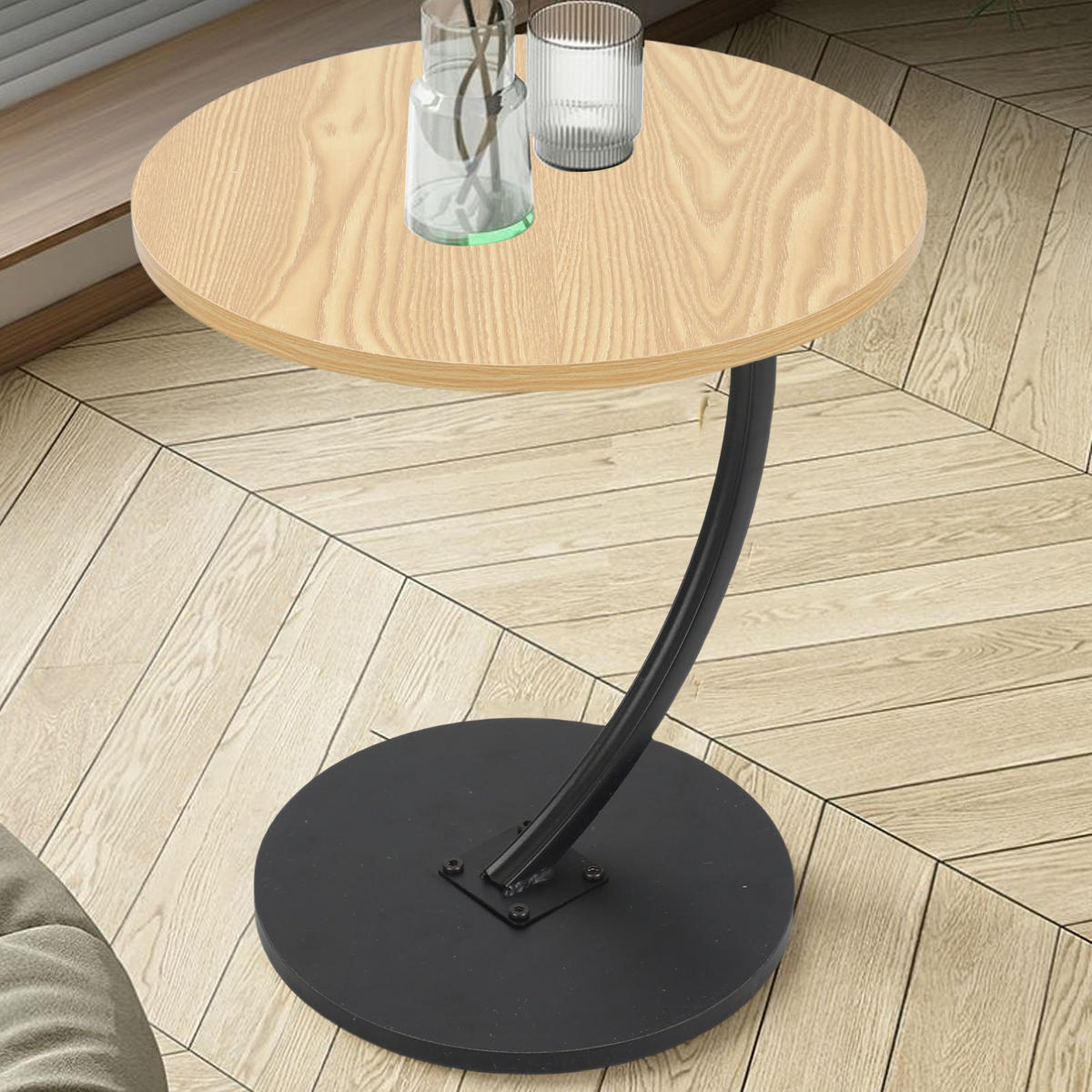 RUNDER Beistelltisch Holzoptik – Kleiner Couchtisch mit Stahlrahmen, stabiler Sofatisch für Wohnzimmer, Schlafzimmer & Balkon - Gelb, Holz (40/30/62cm) - Ej. Life