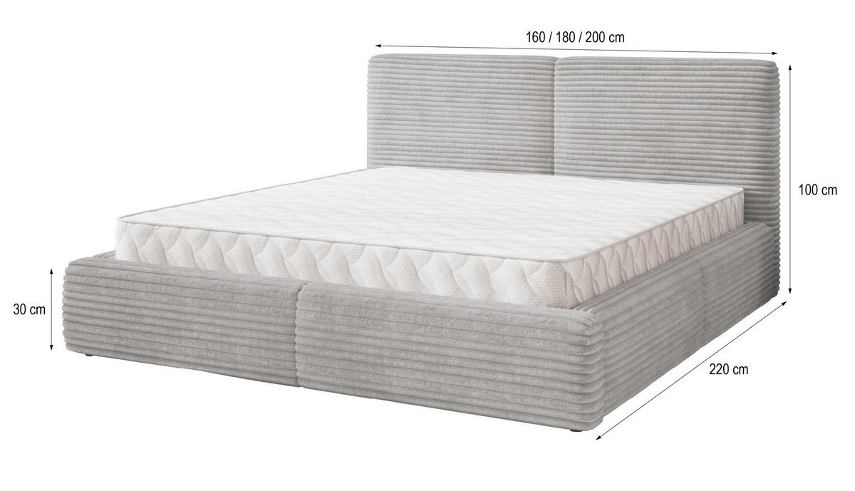 POLSTERBETT FELURO 180x200 cm mit Bettkästen - Graphitfarben - Graphitfarben, Holz (180/200cm) - MASSENO