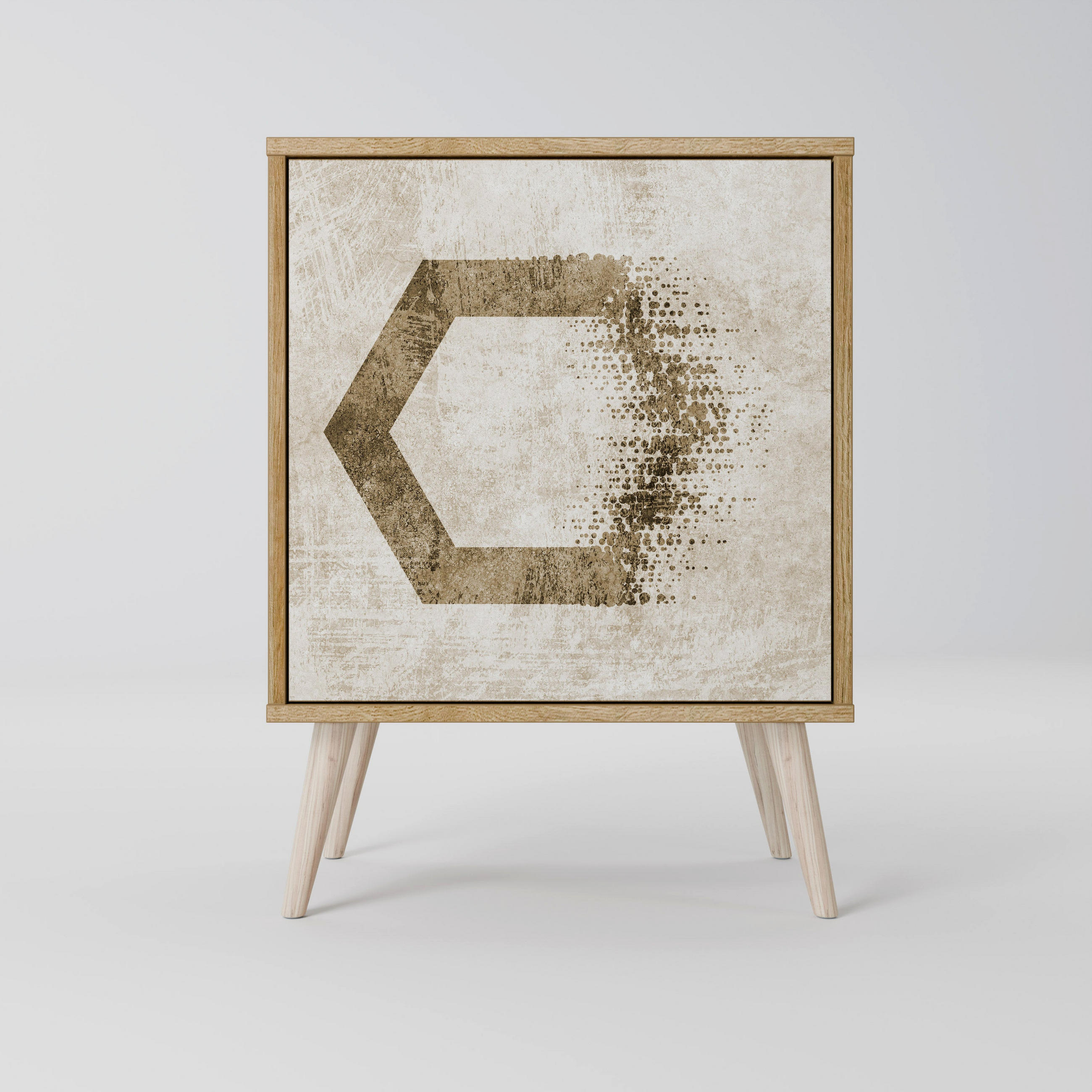 SIDEBOARD HEXAGONAL SHAPES, Eichefarben, 57,5x42x77,5 cm, Schräge Buchenholzfüße - Eichefarben/Buchefarben, Holzwerkstoff/Buchenholz (57.5/77.5/42cm) - SpaceRebels