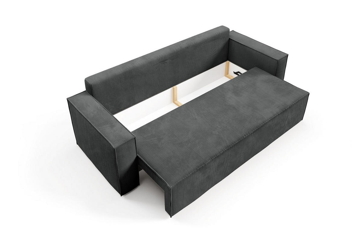 SOFA Roda Grau, Kordsofa mit Schlaffunktion - Grau, Holzwerkstoff/Textil (248/93/96cm) - Bettso