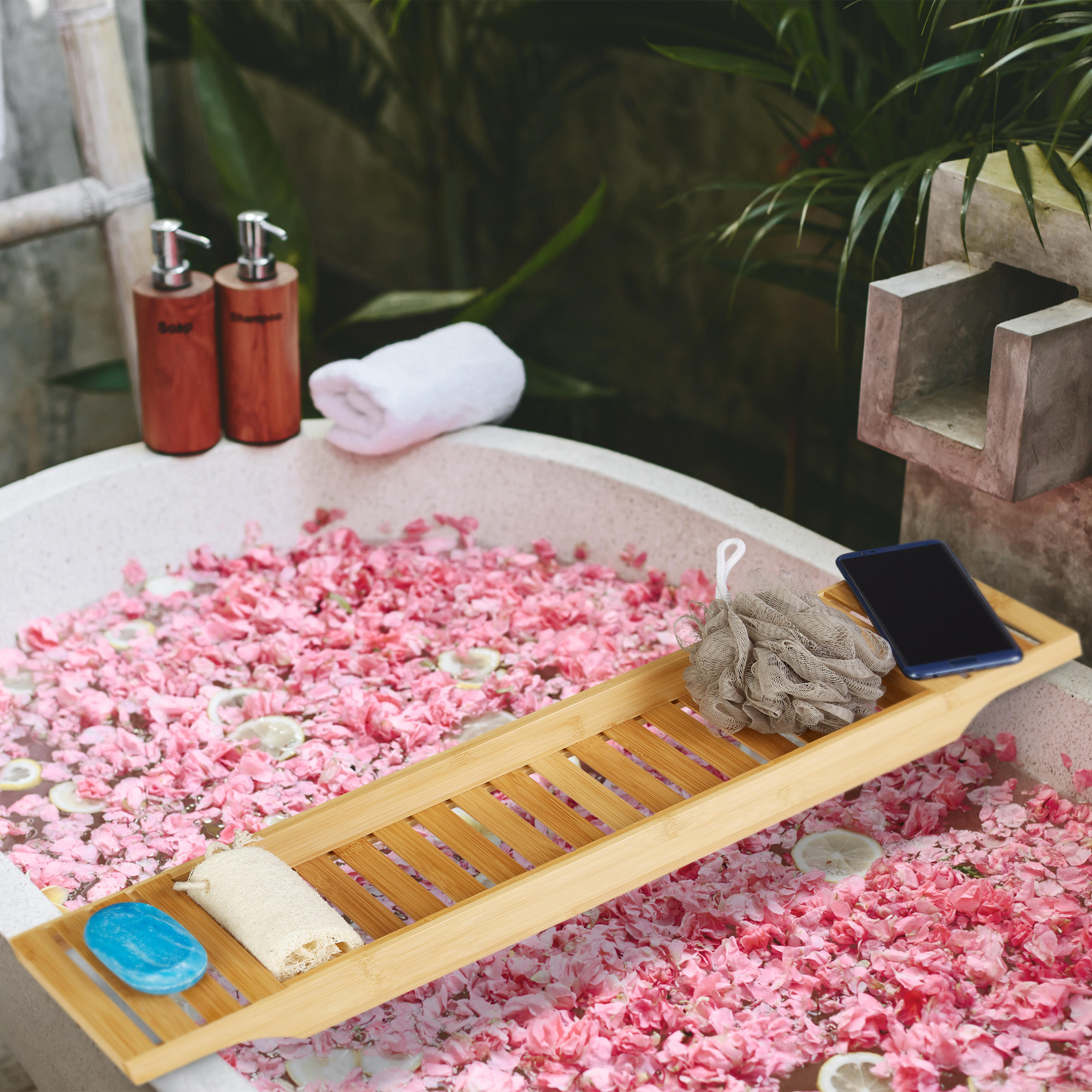 BADEWANNENABLAGE - Hellbraun, Holz (68.5/4.5/14.5cm) - Relaxdays