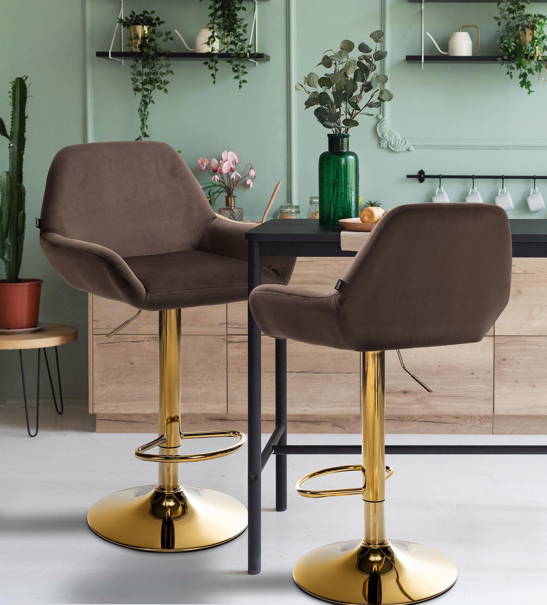 BARHOCKER Samt braun - Goldfarben/Braun, Textil/Metall (51/89/52cm) - CLP