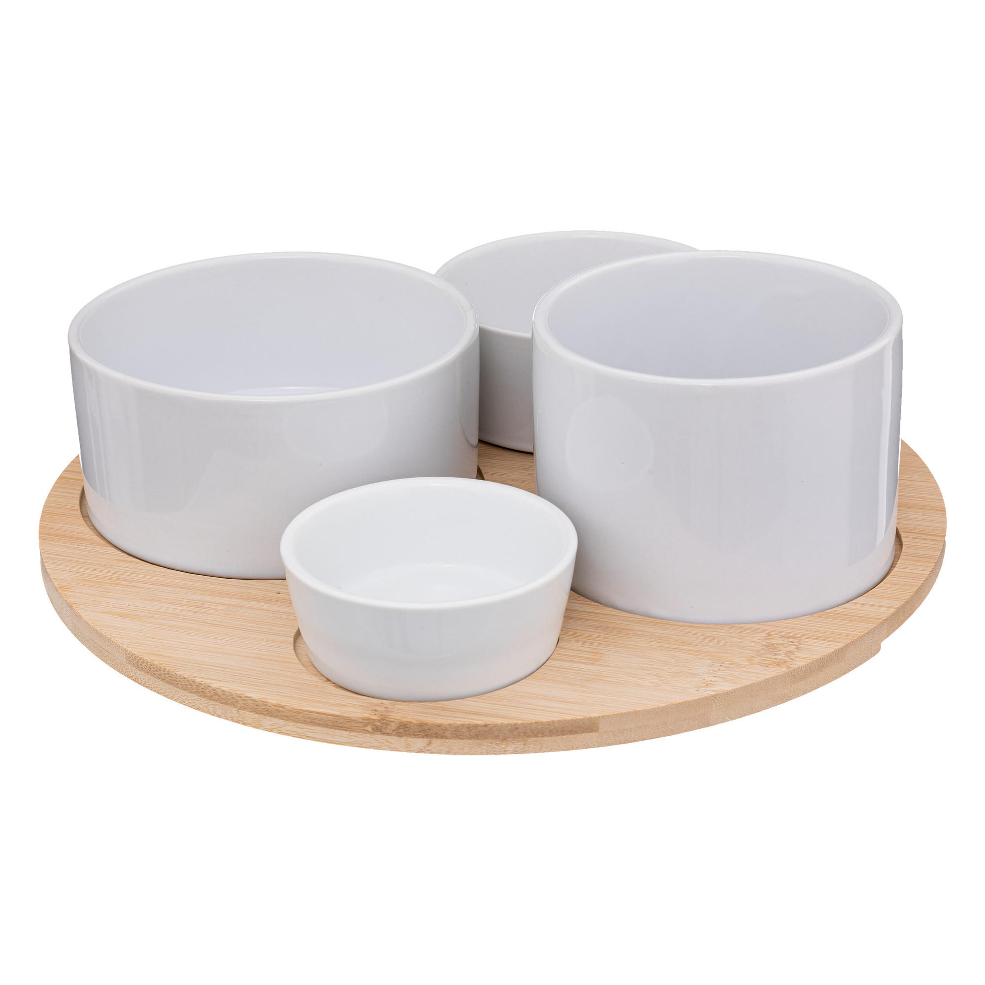 SNACK-SERVIERSET mit 5 Schalen und Bambustablett Weiß 33/10,5/33 cm - Weiß, Keramik (10.5/33/33cm) - Secret de Gourmet