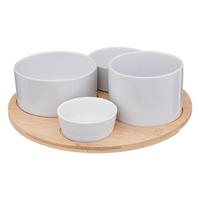 SNACK-SERVIERSET mit 5 Schalen und Bambustablett Weiß 33/10,5/33 cm - Weiß, Keramik (10.5/33/33cm) - Secret de Gourmet