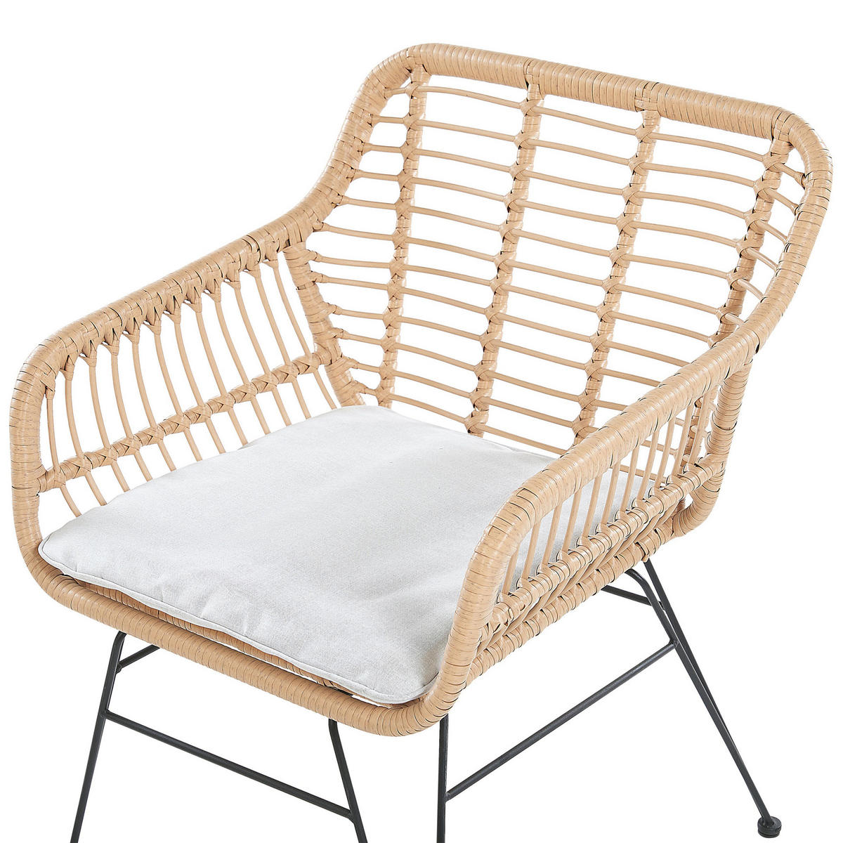 BALKONSET 2-Sitzer Rattan natürlich Auflagen hellgrau Trestina - Beige/Schwarz, Kunststoff - Beliani