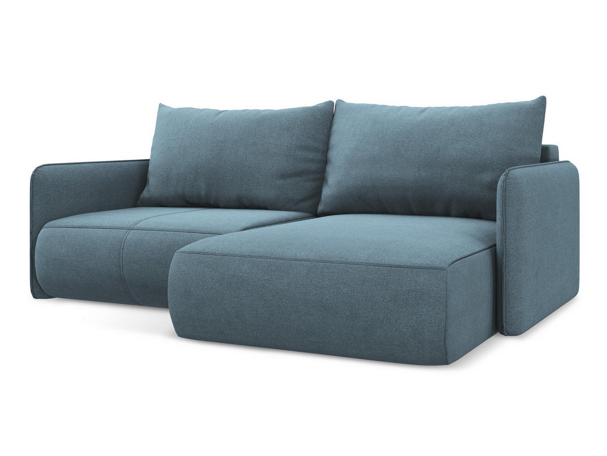 ECKSOFA mit Schlaffunktion Strukturstoff Stoff Blau - Blau/Schwarz, Kunststoff/Textil (207/148cm) - Makamii