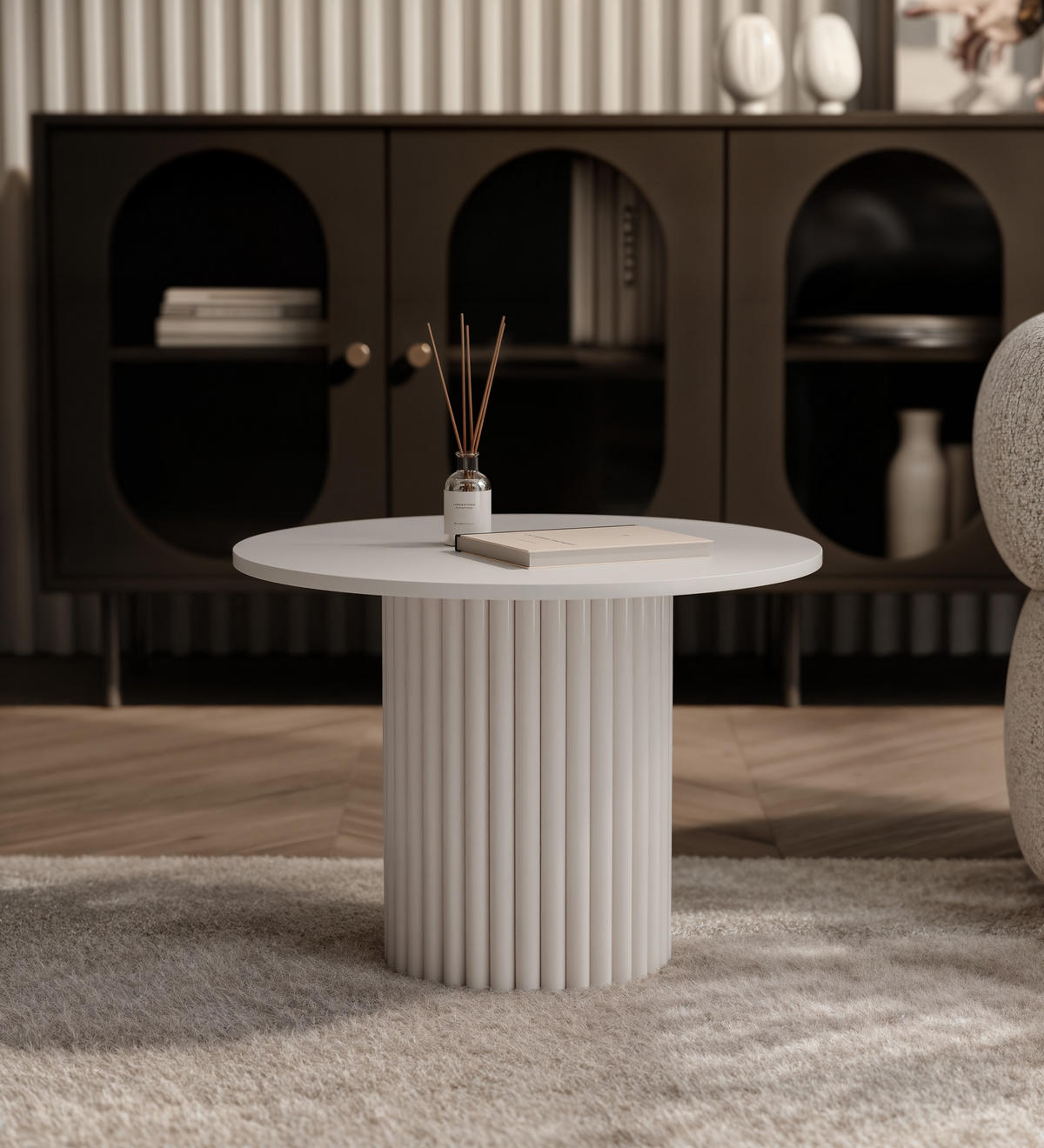 COUCHTISCH BARNEY mit geriffeltem Sockel, kaschmir - Kaschmir, Holzwerkstoff/Metall (60/60/38cm) - Idohome