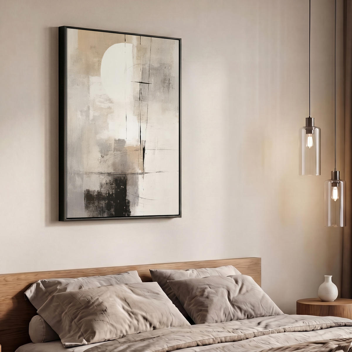 LEINWAND Bilder mit Rahmen - Abstrakt - Kunst - Grau - 70x100 - Hellgrau, Textil (70/100cm) - MuchoWow