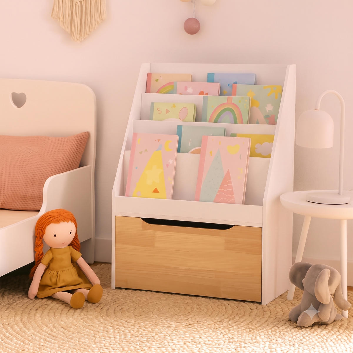 BÜCHERREGAL Weiß Kinder mit Spielzeugkiste auf Rollen - Weiß, Holz/Holzwerkstoff (60/80/30cm) - Relaxdays