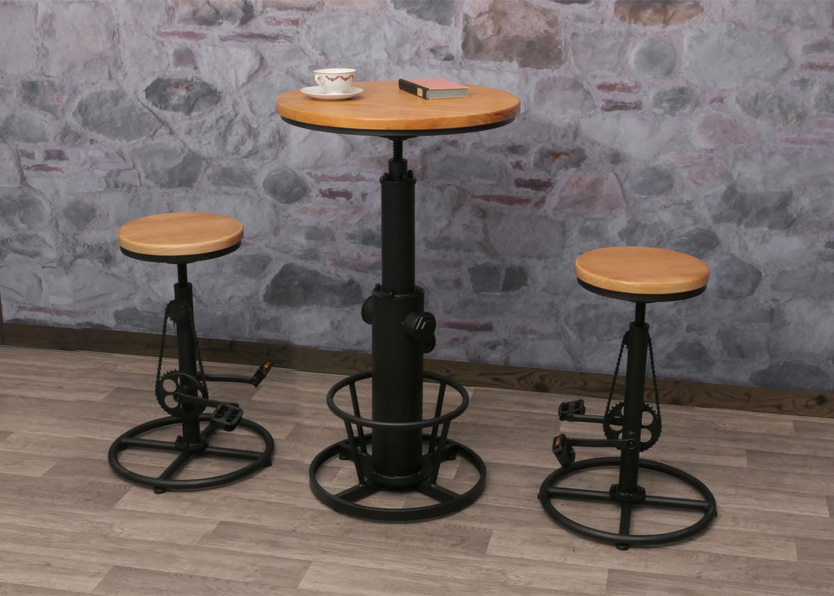 SET BARSKA MIZA + BARSKI STOLI okrogli Bež 3-delni set - bež, les (61/123/61cm) - MCW
