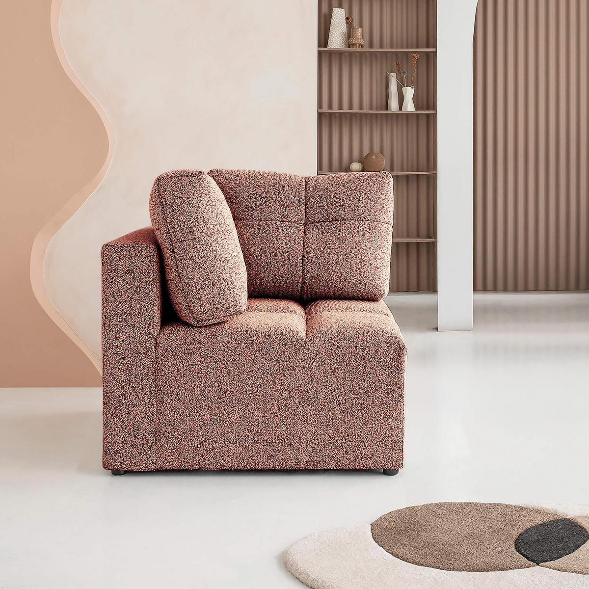 ECKELEMENT - Strukturstoff - Beige/Rot, Textil (91/94/91cm) - home24