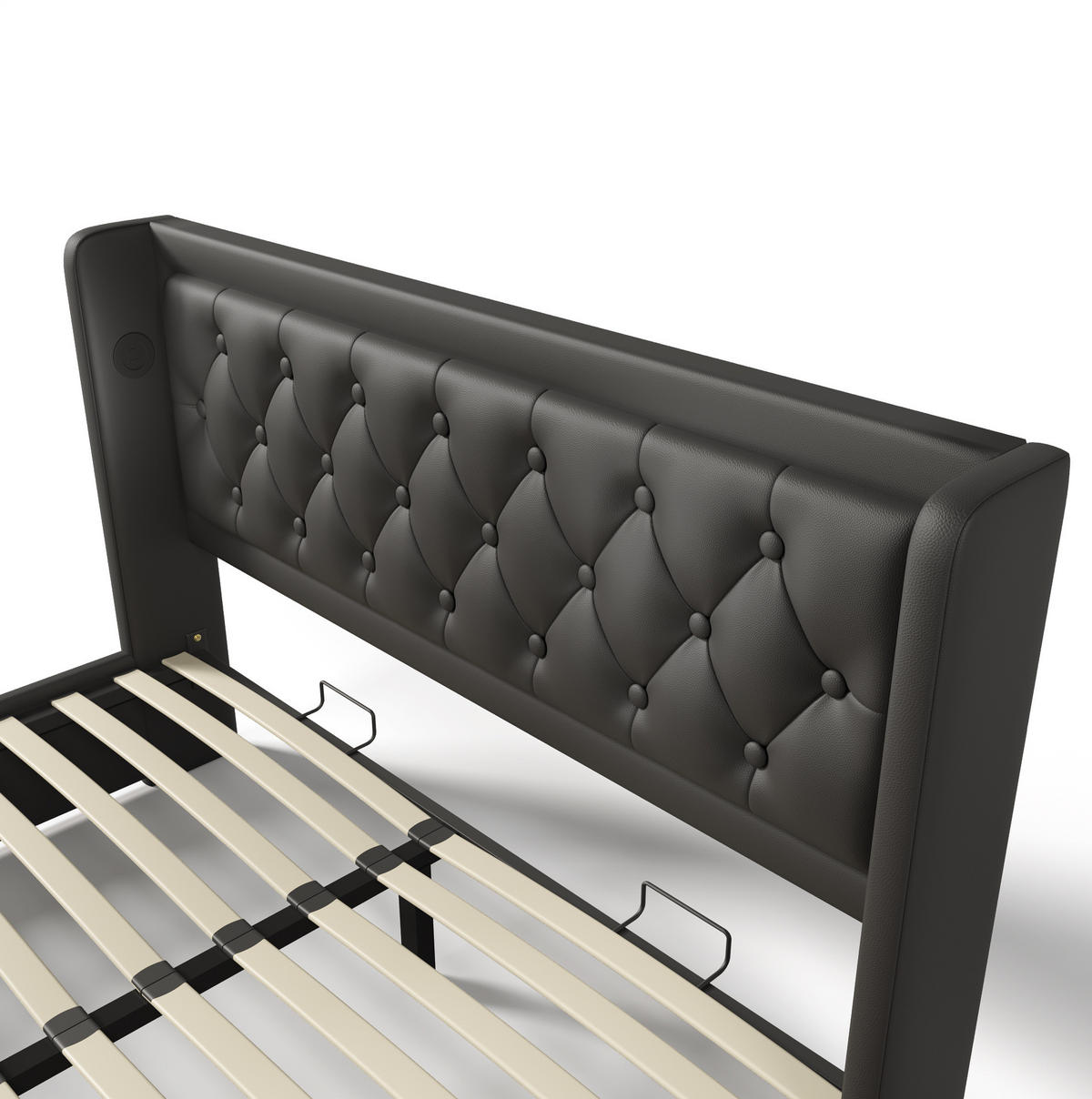 POLSTERBETT aus PU 160x200 cm Schwarz mit hydraulischem Bettkasten, LED-Beleuchtung und USB-C - Schwarz, Leder (160/200cm) - IVMEU