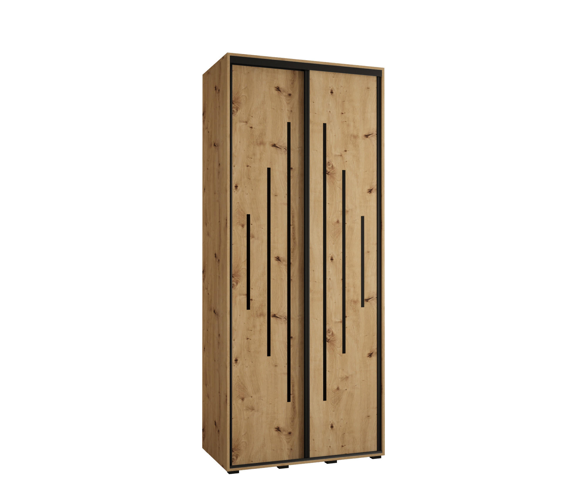 Abiks Möbel Schwebetürenschrank Eiche Artisan, Eiche Artisan, Schwarz 110x235x45 cm