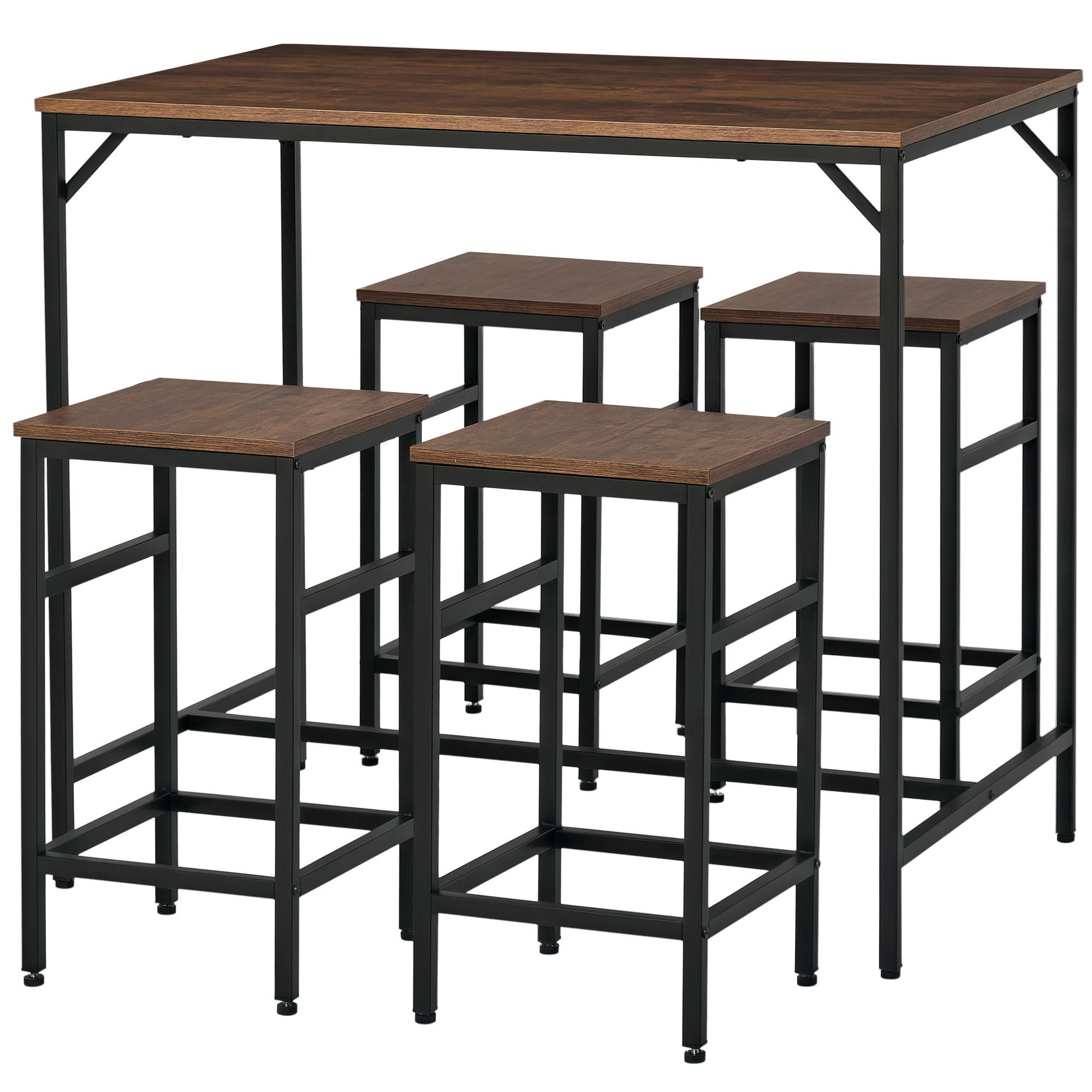 BARTISCH-SET 5-teilig DE-08010 mit 4 Barhockern, Industriedesign Braun - Braun, Metall (60/88/100cm) - ComfortXL