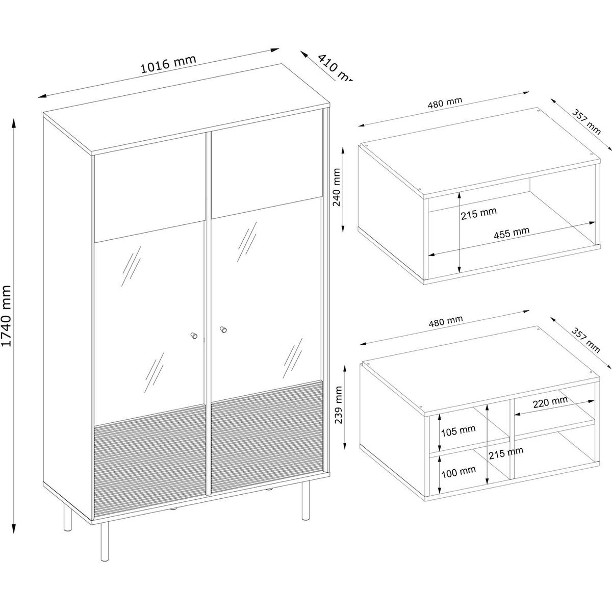 VITRINE LOFTY Kreuz/Außenseiteneinlage, schwarz / Eiche natur - Eichefarben/Schwarz, Holzwerkstoff (102/174/41cm) - KONSIMO®