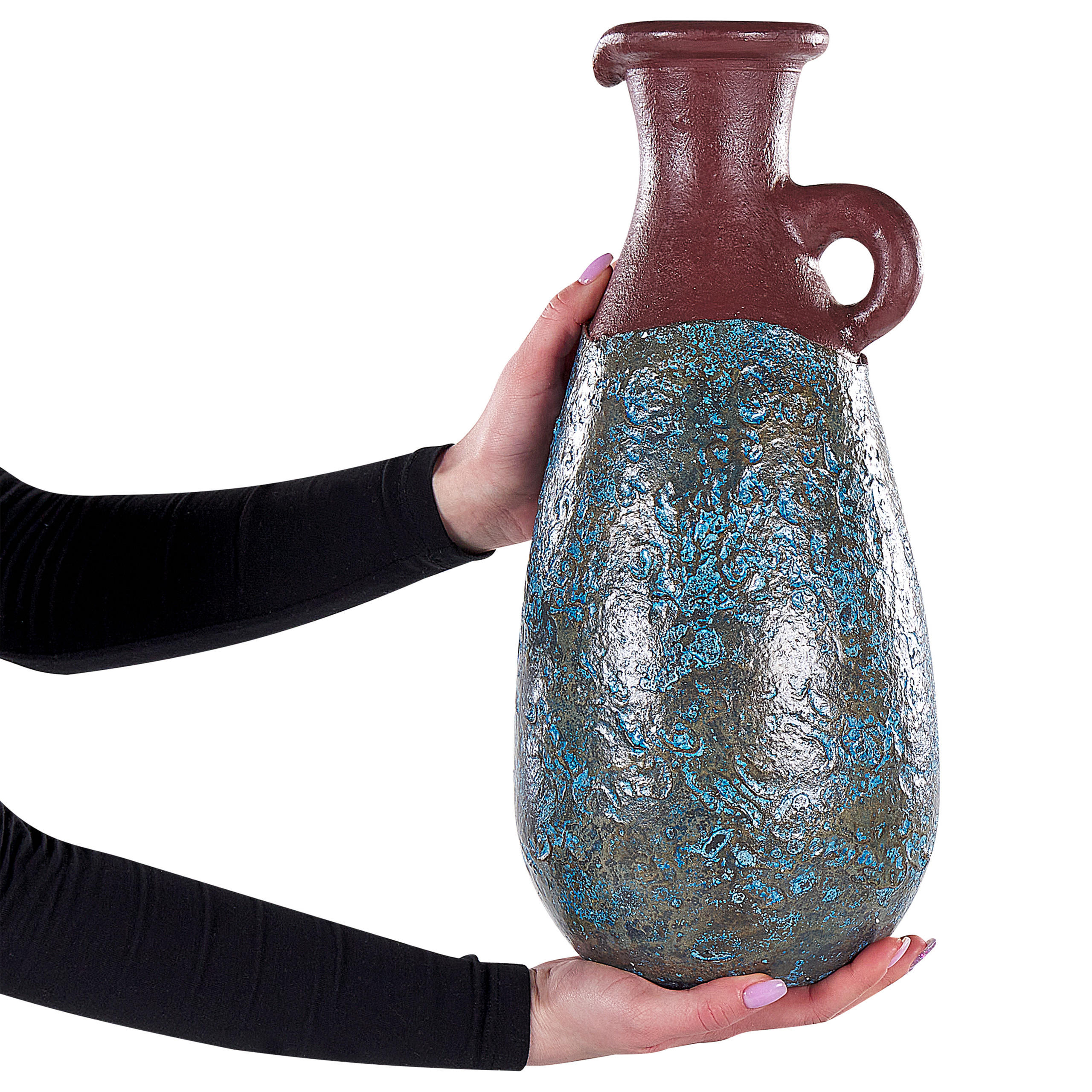 DEKOVASE Terrakotta blau Velia - Blau, Stein (40cm) - Beliani