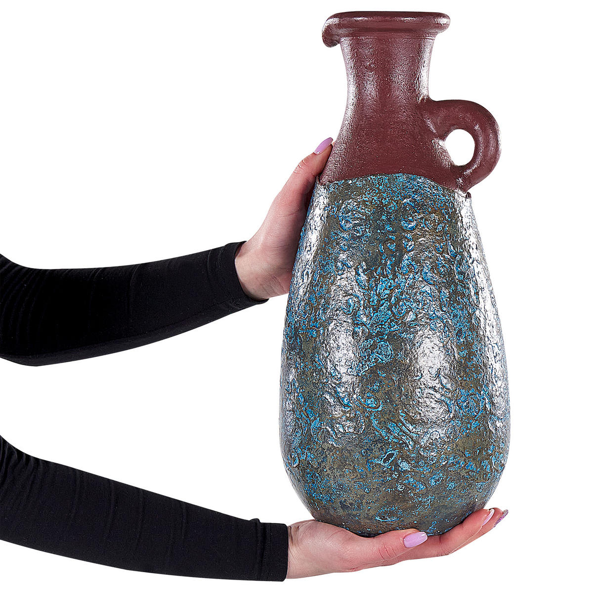 DEKOVASE Terrakotta blau Velia - Blau, Stein (40cm) - Beliani