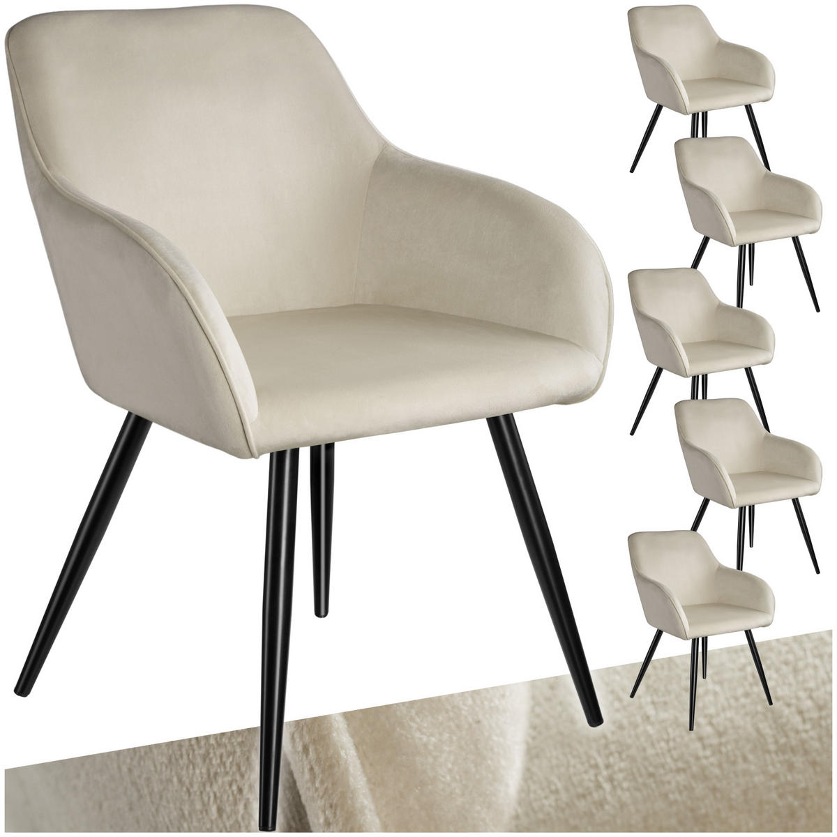 ESSZIMMERSTUHL 6er Set Marilyn 58 x 62 x 82 cm creme/schwarz - Creme/Schwarz, Textil (58/82/62cm) - tectake