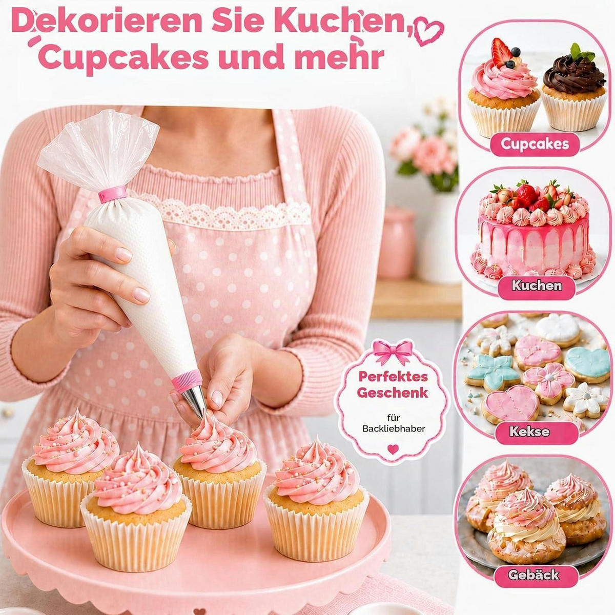 SPRITZBEUTEL Set 40-teilig Rosa/Weiß - Rosa, Kunststoff (20.5/3.2/30.8cm)