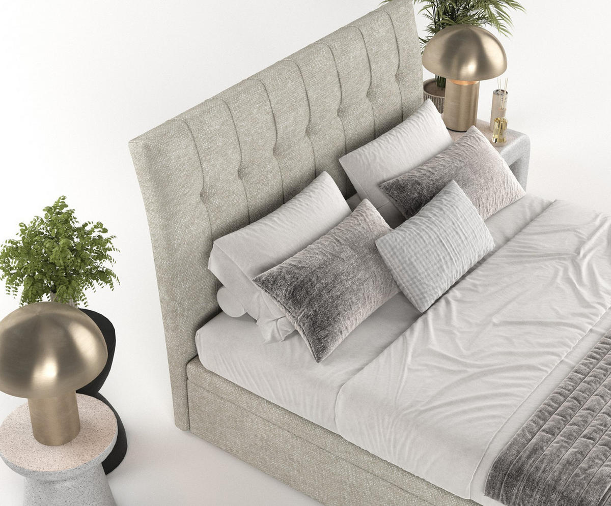 POLSTERBETT Kelsea mit Stauraum 200/200 cm Beige im Alta Stoff - Beige/Schwarz, Holz/Holzwerkstoff (200/200cm) - AltaBeds