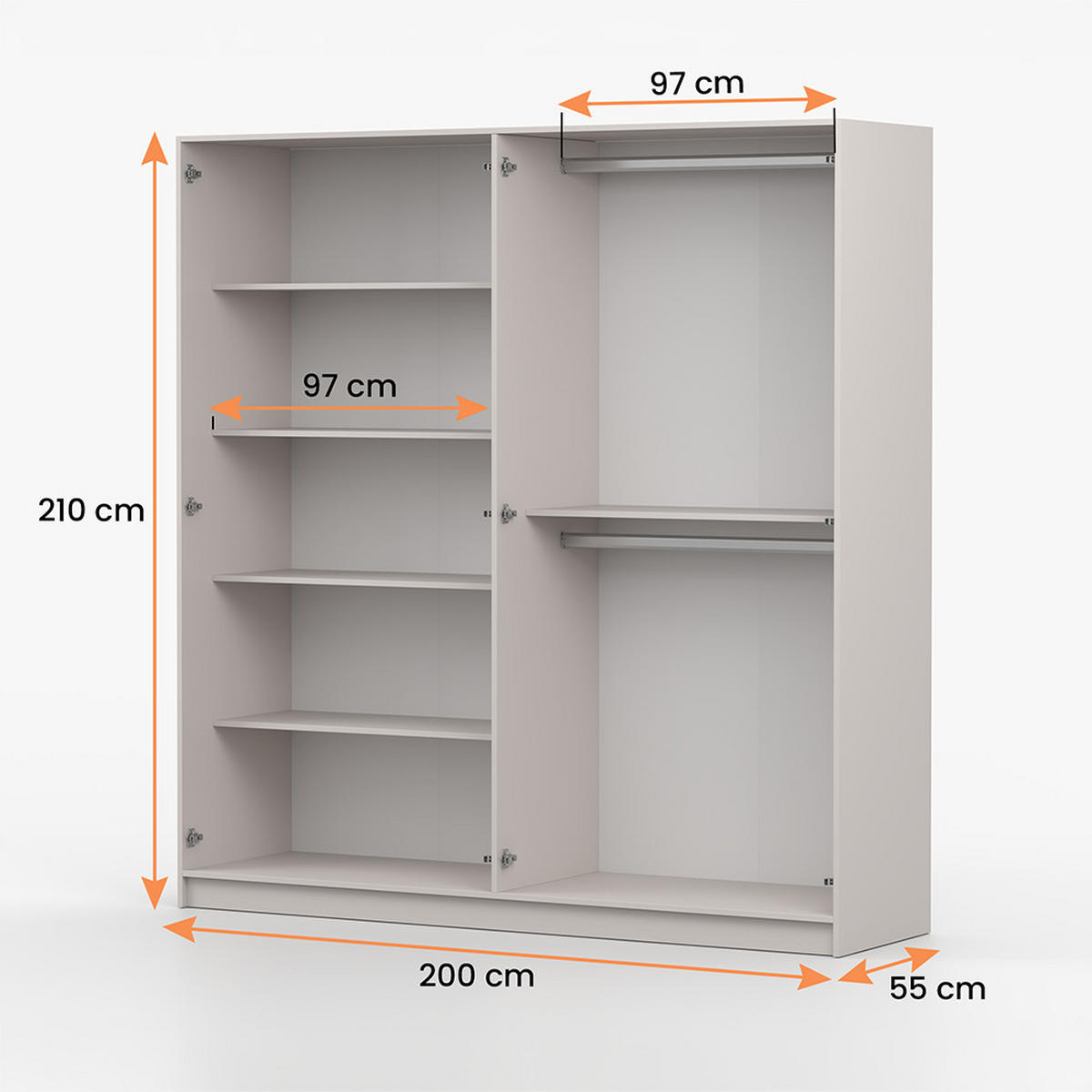 DREHTÜRENSCHRANK ROSA 4D 200/210/55 cm 4-türig Kaschmir - Kaschmir/Goldfarben, Holz/Holzwerkstoff (200/210/55cm) - imoebel24
