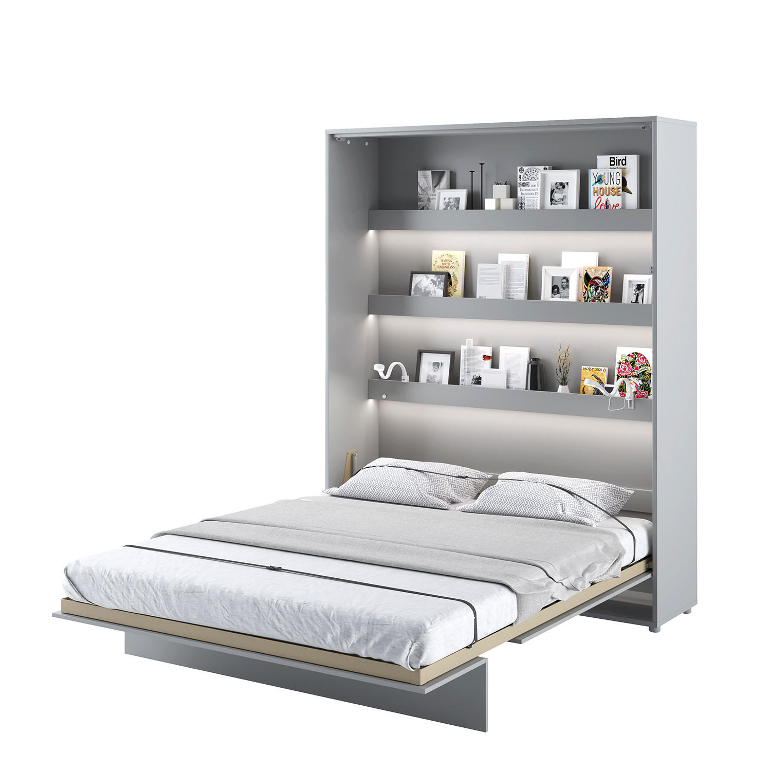 SCHRANKBETT BC-12 - 160x200cm Vertikal - Grau Matt - Grau, Holzwerkstoff (160/200cm) - Meblini
