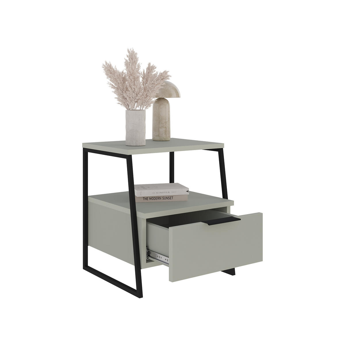 NACHTTISCH MIT SCHUBLADEN Pal Aschgrün 45/41/50 cm - Grün, Holzwerkstoff (45/50/40cm) - Decortie