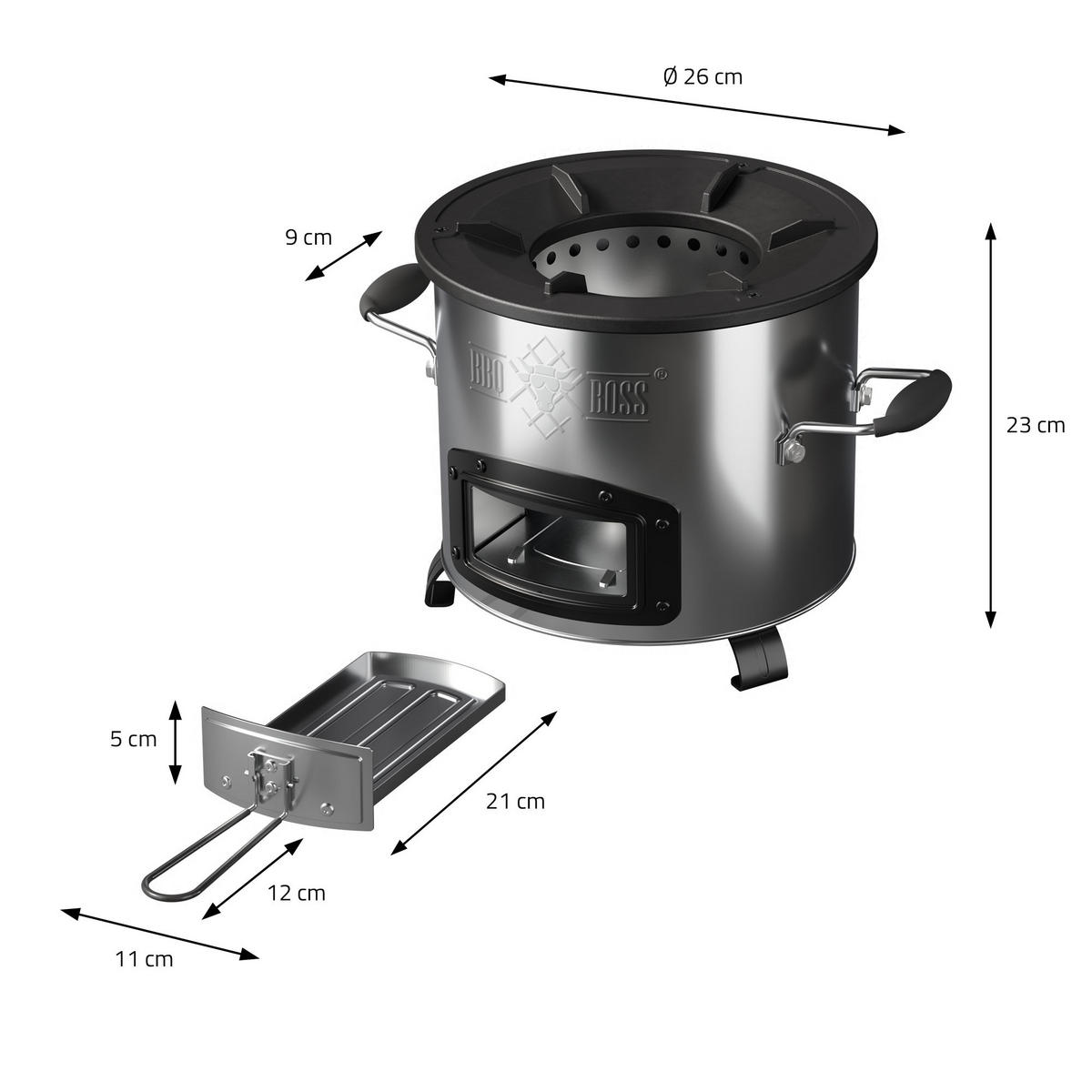 RAKETENOFEN mit Grillplatte Guss - Silberfarben, Metall (26/23/26cm) - BBQ Boss
