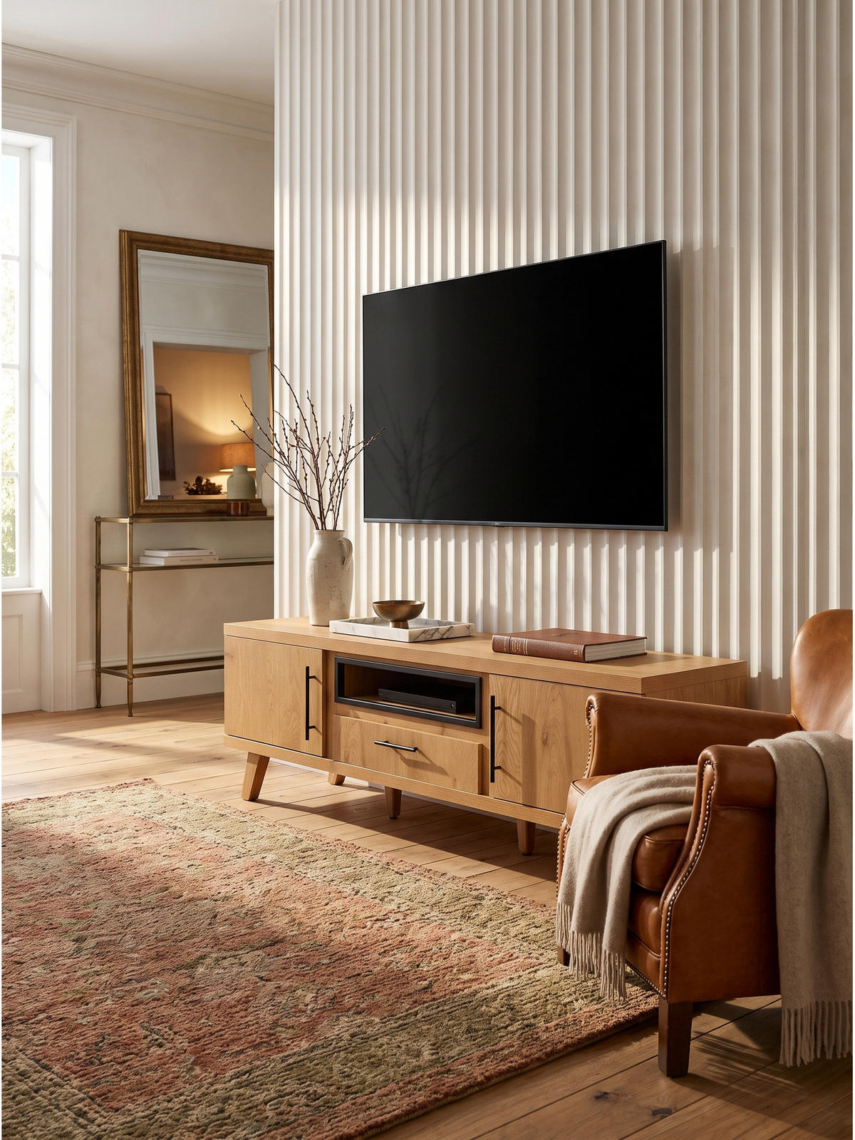 LOWBOARD BASSANO, MDF, in Eichenoptik, mit Ablagen, 150 x 40 x 51,8 cm - Hellbraun/Braun, Eichenholz/Holzwerkstoff (150/51.8/40cm) - KADIMA DESIGN
