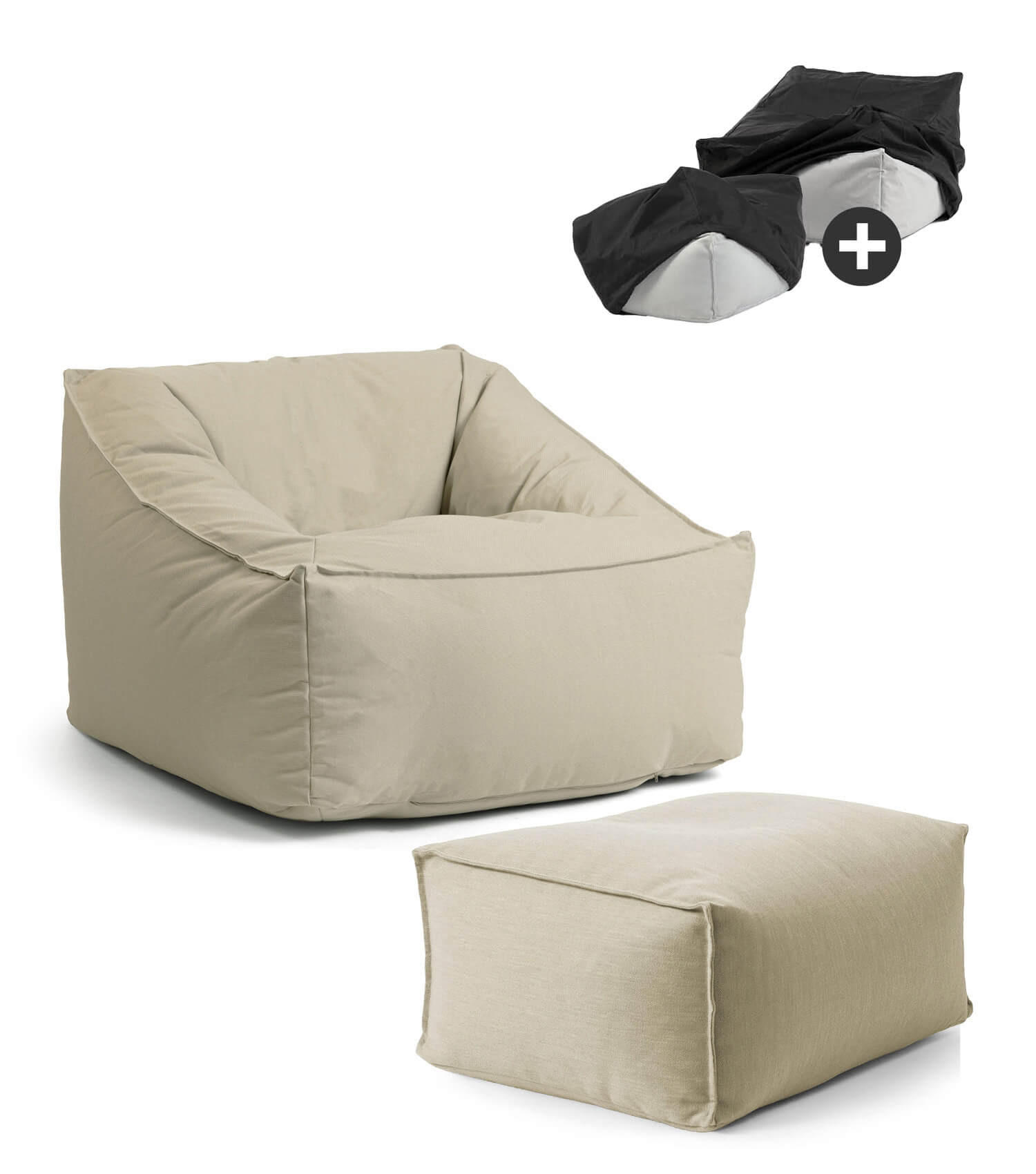 SITZSACK Der Sunnyboy mit Hocker - Beige, Textil (80/60/83cm) - Mokebo