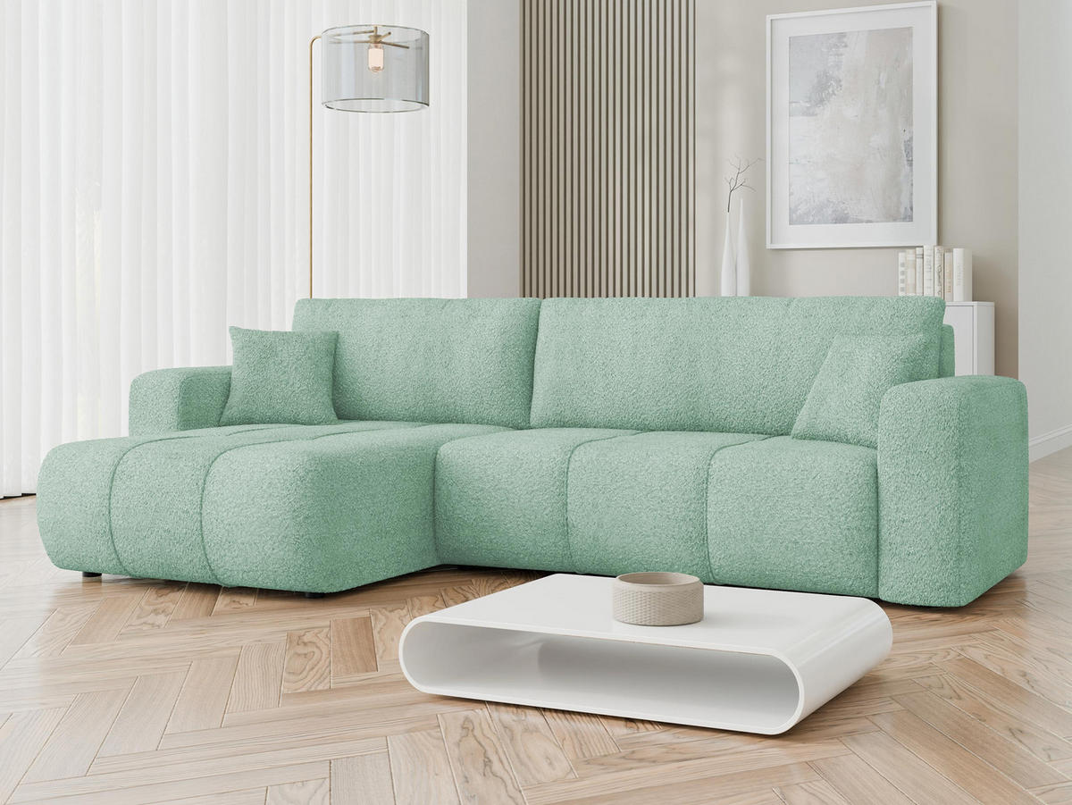 ECKSOFA Furyn Maxi Boucle - Schwarz/Mintgrün, Holzwerkstoff/Kunststoff (274/145cm) - MIRJAN24