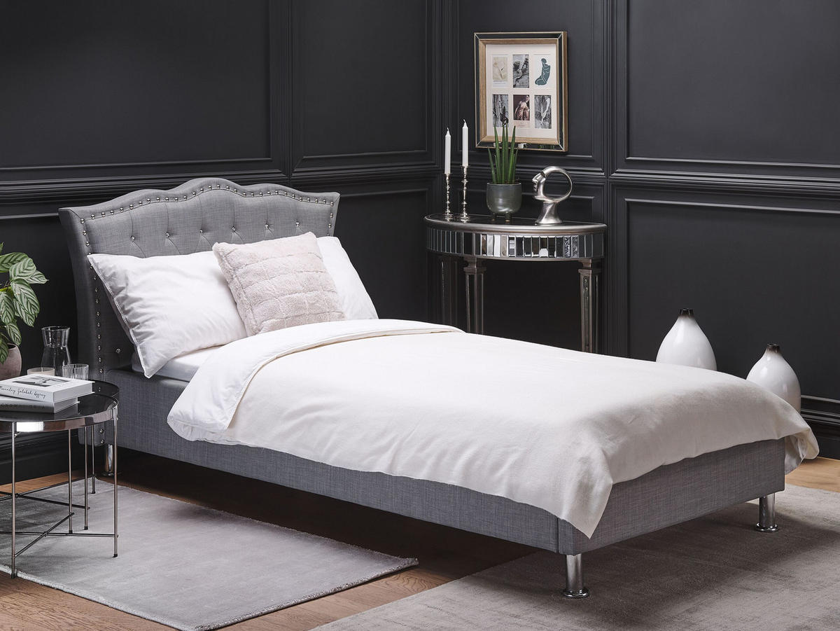 POLSTERBETT 90/200cm Hellgrau Metz - Hellgrau, Textil (90/200cm) - Beliani