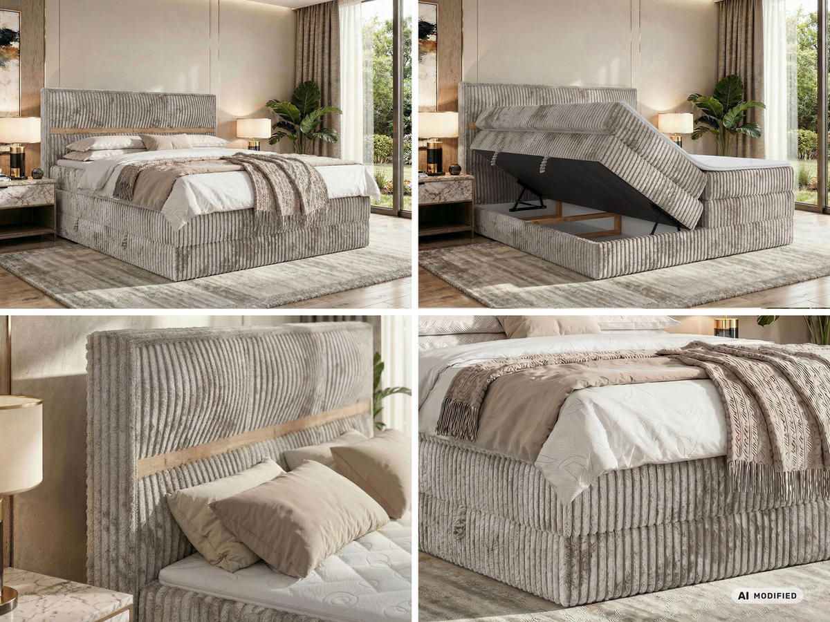 POSTEL BOXSPRING ORVO KING 140/200 - Světle hnědá Manšestr - Topper T25 - H4 - černá/světle hnědá, textil/plast (140/200cm) - MKS