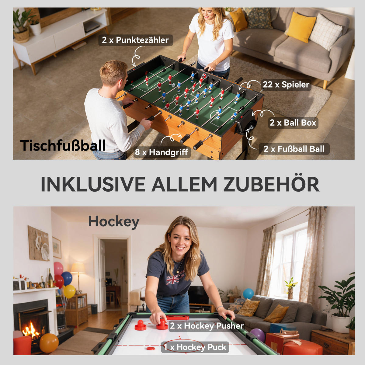 MULTISPIELTISCH 5-in-1 DE-10821 53 Zubehörteile Walnuss - Walnussfarben, Holzwerkstoff (108/134cm) - ComfortXL
