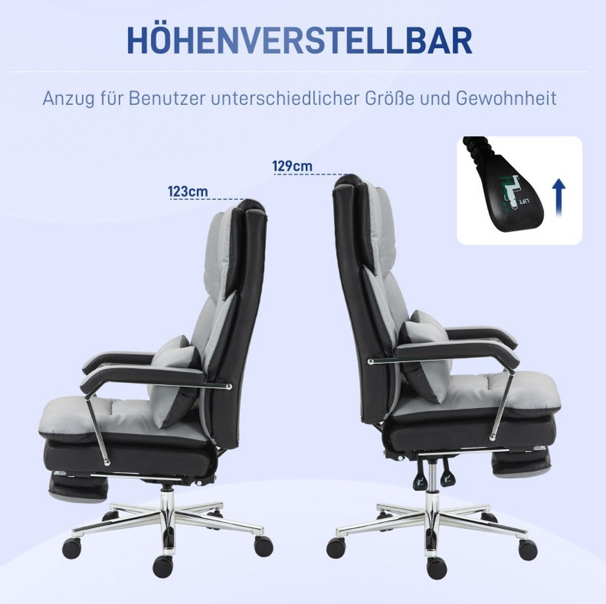 BÜROSTUHL ergonomisch verstellbar 63 x 71 x 123-129 cm Kunstleder Gray - Grau, Kunststoff (71/129/63cm) - Meubliv