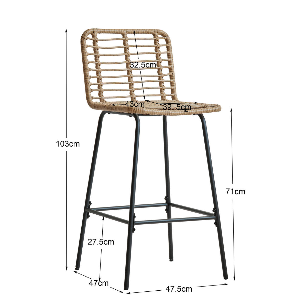 BARHOCKER 2er-Set Rattan Braun - Braun, Holz (47.5/103/47cm) - Nordlys