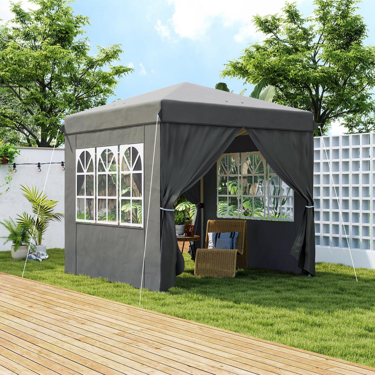 PAVILLONS aus Polyester 250x250x268 cm in Dunkelgrau mit UPF50+ UV-Schutz - Dunkelgrau, Textil (250/268/250cm) - Modfu